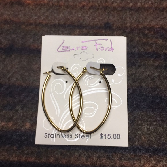 laura ford Jewelry - Laura ford gold hoop earring stainless steel nwt